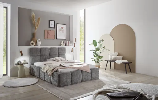 Bettgestell SANDRIN R- Liegefläche ca. 140x200 cm, Stoff, Hellgrau