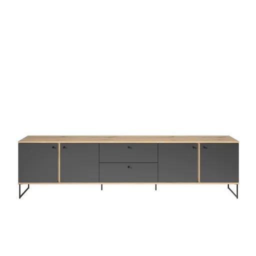 Lowboard - B ca. 225 cm, Anthrazit, Evoke Eiche Nachbildung