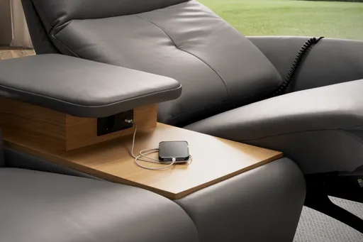 Sofa EM Pula - 2-Sitzer mit Tisch/USB/Steckdose, Leder, schwarz