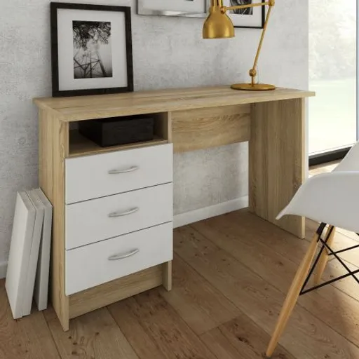 Schreibtisch - LB ca. 120x48 cm, Eiche Struktur Nachbildung, Weiß