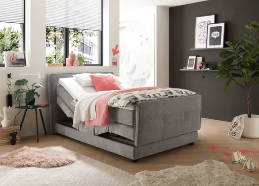 Boxspringbett- Liegefläche ca. 120x200 cm, Stoff, Mittelgrau