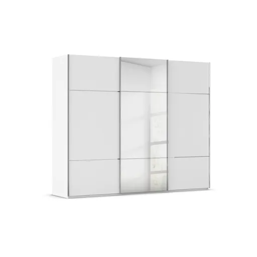 Schwebetürenschrank - B. ca. 301 cm, Alpinweiß Dekor, Mitteltür Spiegel