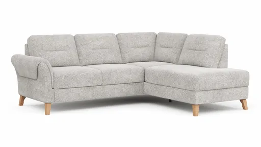 Ecksofa Almyra - 2,5-Sitzer mit Ottomane rechts, Stoff, Silbergrau