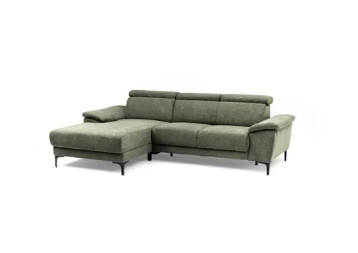 Ecksofa EZRA - Ecke links, 2-Sitzer inkl. Kopfteilverstellungen, Sitzvorzug, Stoff, Graugrün