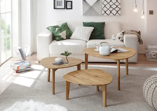 Couchtisch - 3-er Set, Asteiche massiv