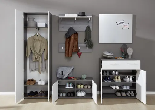 Schuhschrank - Weiß Hochglanz, Grau