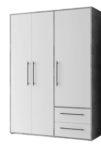 Drehtürenschrank FATHIE- B ca. 144 cm, Betonoptik, Weiß