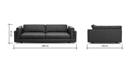 Sofa Aprino 3 - 4-Sitzer XXL, Dickleder, schwarz, Armlehne Kissen