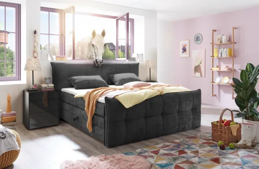 Boxspringbett- Liegefläche ca. 180x200 cm, Stoff, Schwarz
