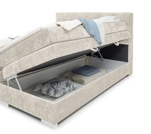 Boxspringbett SANDRIN I- Liegefläche ca. 200x200 cm, Stoff, Taupe,  inkl. Stauraum