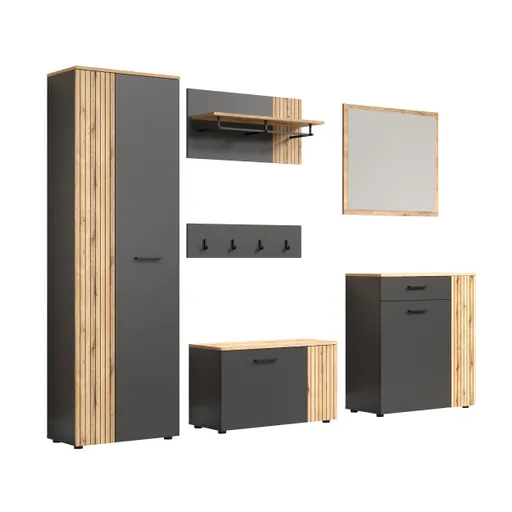 Sitzbank - B ca. 80 cm, Anthrazit, Eiche Coast Evoke Nachbildung