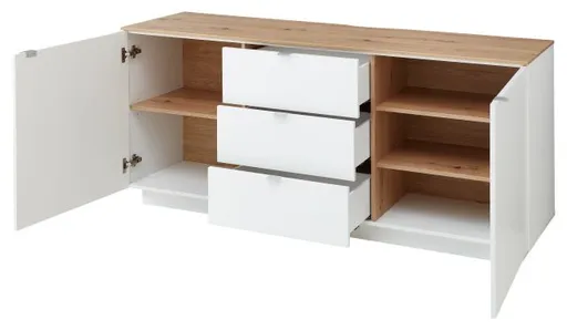 TV-Sideboard - Weiß, Eiche Dekor