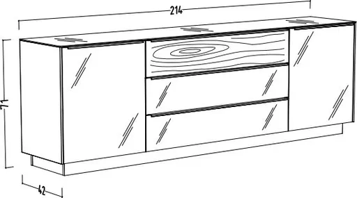 Lowboard - mit Beleuchtung, B ca. 214 cm, Kaschmir, Eiche massiv