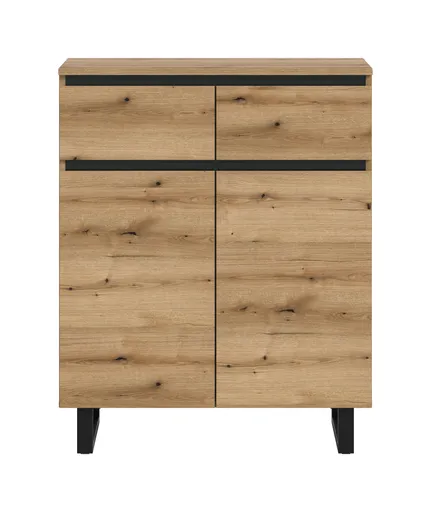 Kommode - B ca. 80 cm, Evoke Eiche Nachbildung, Schwarz