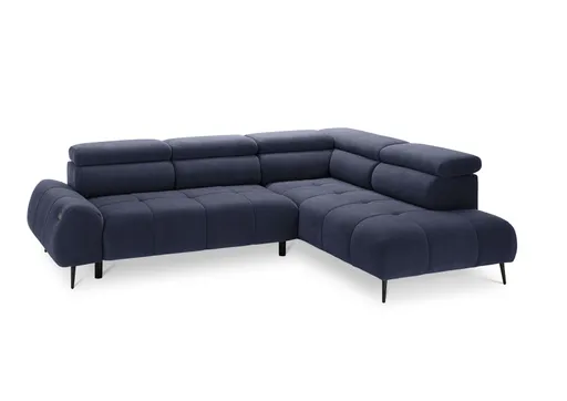 Ecksofa - 2-Sitzer mit Ecke rechts, Sitzvorzug motorisch, Kopfteil verstellbar, Stoff, Dunkelblau