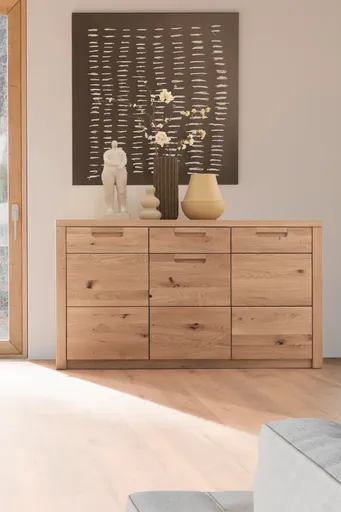 Sideboard - B ca. 162 cm, Eiche Nachbildung, Eiche massiv geölt
