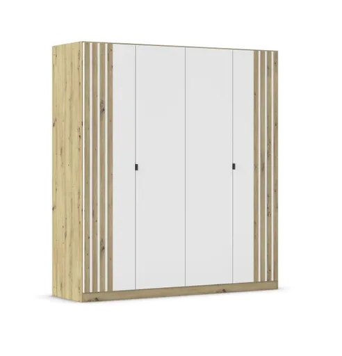 Drehtürenschrank RUERTO- B ca. 181 cm, Eiche Dekor, Weiß, Paneel, Eiche Dekor