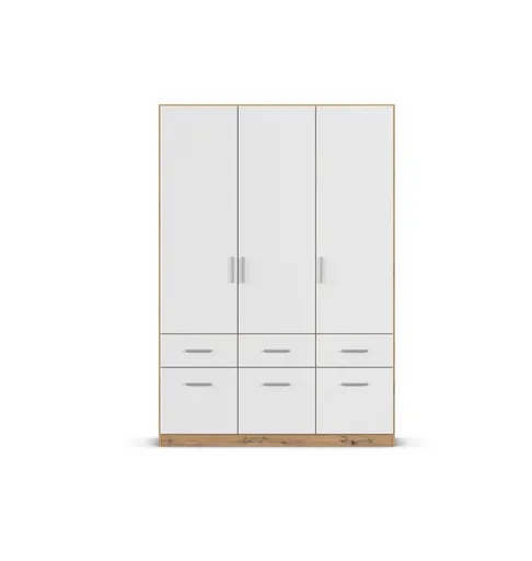 Drehtürenschrank REXY MATT- B 136 cm, Eiche Dekor, Weiß