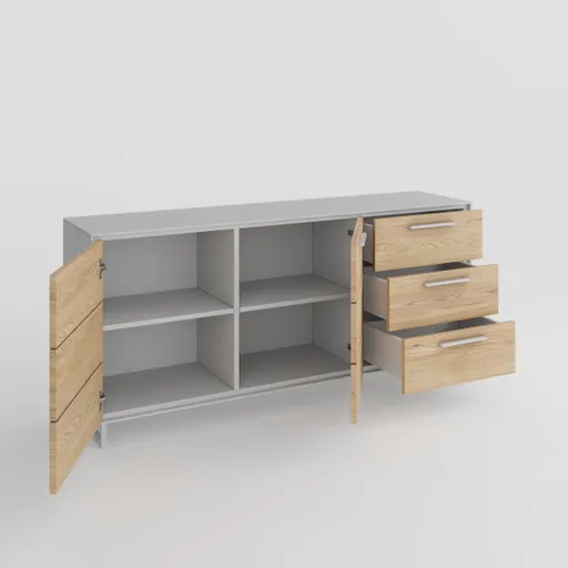 Sideboard - B ca. 163 cm, Kreidefarben, Eiche bianco massiv geölt