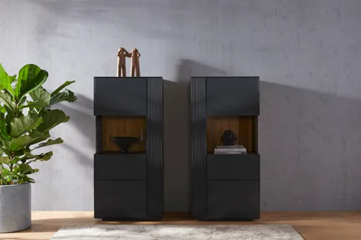 Vitrine Estana - Eiche massiv, Anthrazit