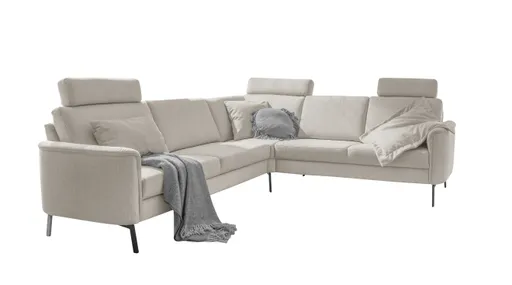 Ecksofa EM Blato - mit Kopfstützen, 2,5-Sitzer, Ecke, 3-Sitzer, Stoff, Beige