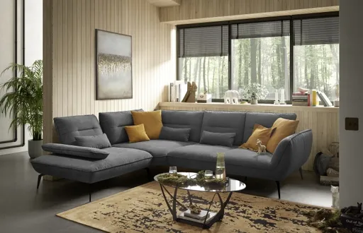 Ecksofa PAYTON - Ecke links, 2,5-Sitzer inkl. Rückenneigung, Armteilverstellung, Stoff, Anthrazit