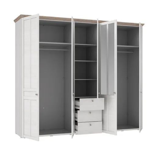 Drehtürenschrank FALLA - B ca. 254 cm, Weiß, Eiche Dekor