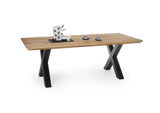 Esstisch - LB ca. 220x100 cm, Wildeiche massiv geölt, Schweizer Kante, Schwarz