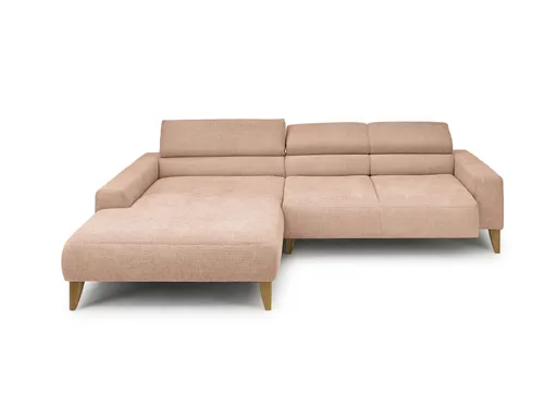 Ecksofa CHENOA - Longchair links und 2-Sitzer, Sitzvorzug motorisch, Stoff, Pfirsich