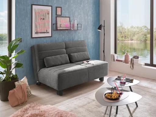  Faltsofa Easy - 2-Sitzer ohne Armlehne, ca. 140 cm inkl. Schlaffunktion, Stoff,  Dunkelgrau