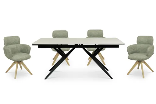 Esstisch MICHELA - ausziehbar, LB ca. 180x95 cm, Glaskeramik, Travertin farbig