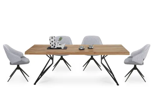 Esstisch - LB ca. 240x100 cm, Wildeiche massiv geölt, Baumkante, Schwarz