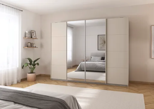 Schwebetürenschrank RIKK- B ca. 271 cm, Champagner, Spiegel