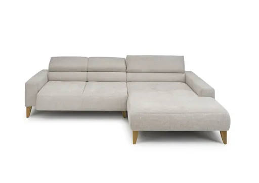 Ecksofa CHENOA - 2-Sitzer mit Longchair rechts, Sitzvorzug motorisch, Stoff, Natur
