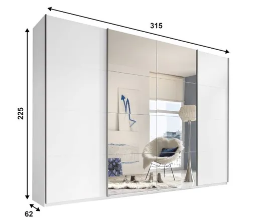 Schwebetürenschrank- B ca. 315 cm, Weiß, Spiegel