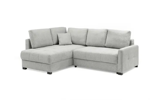 Ecksofa EDWIN - 2-Sitzer, Ecke rechts inkl. Schlaffunktion und Bettkasten, Stoff, Hellgrau