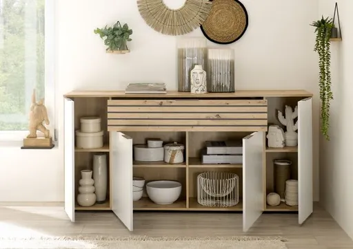 Sideboard - B ca. 177 cm, Artisan Eiche Nachbildung, Weiß