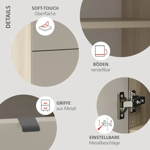 Garderobenschrank - B ca. 55 cm, Riva Eiche Nachbildung, Spiegel