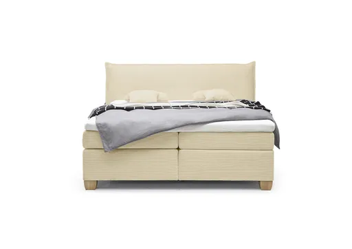  Boxspringbett HADAI- Liegefläche ca. 180x200 cm, Stoff, Beige, inkl. Topper