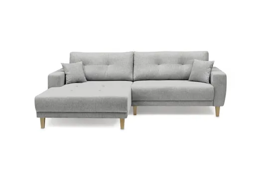Ecksofa - Ecke links, 3-Sitzer inkl. elektrische Sitztiefenverstellung, Stoff, Hellgrau