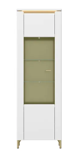 Vitrine - mit Beleuchtung, Alpinweiß, Goldfarben, Weiß Hochglanz