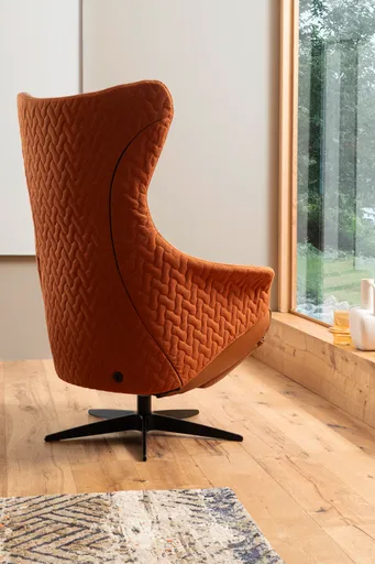 Relaxseessel Follina - Relaxfunktion (motorisch), Leder, Stoff, Cognac