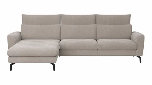 Ecksofa Avela - Longchair mit 2,5-Sitzer rechts inkl. Kopfteile verstellbar, Stoff, Bisquit