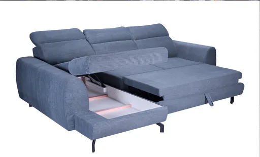 Ecksofa - Ecke links, 2-Sitzer inkl. Schlaffunktion mit Bettkasten, Stoff, Grau