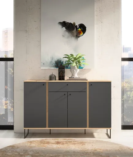 Sideboard - B ca. 135 cm, Anthrazit, Evoke Eiche Nachbildung