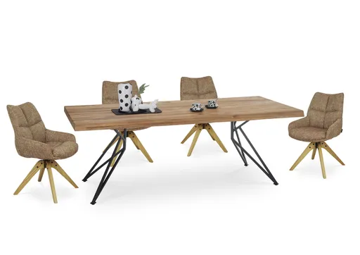 Esstisch - LB ca. 240x100 cm, Wildeiche massiv geölt, Baumkante, Schwarz