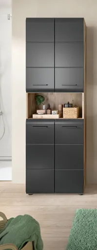 Hochschrank - B ca. 60 cm, Nox Eiche Nachbildung, Schwarz