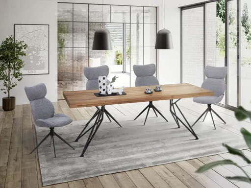 Esstisch - LB ca. 240x100 cm, Wildeiche massiv geölt, Baumkante, Schwarz