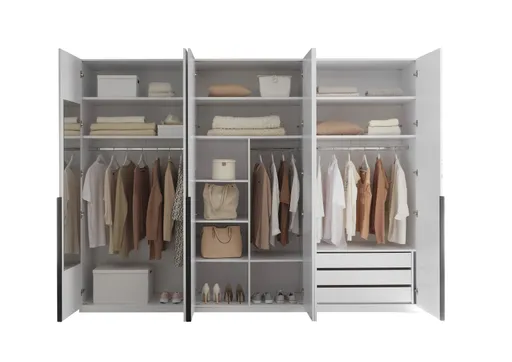 Drehtürenschrank- B ca. 300 cm, Weiß, Weiß Hochglanz