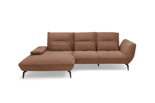 Ecksofa PAYTON - Ecke links, 2-Sitzer inkl. Rückenneigung, Armteilverstellung, Stoff, Kupfer